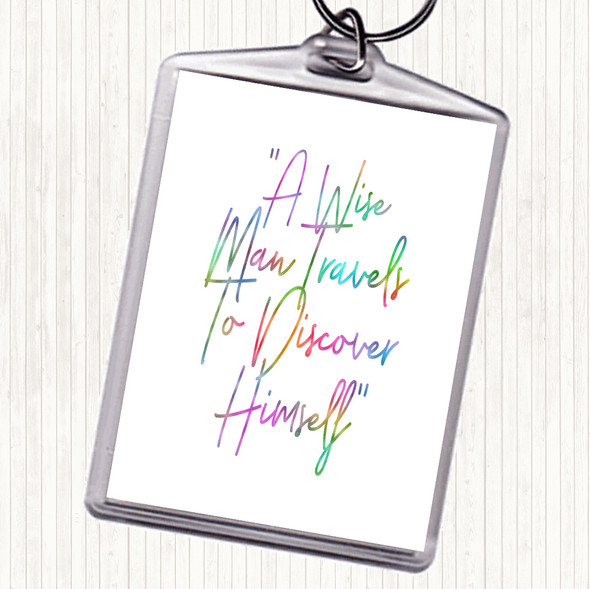 Wise Man Travels Rainbow Quote Bag Tag Keychain Keyring