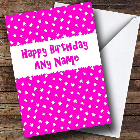 Hot Pink & White Stars Personalised Birthday Card