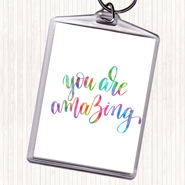 You Are Amazing Swirl Rainbow Quote Bag Tag Keychain Keyring