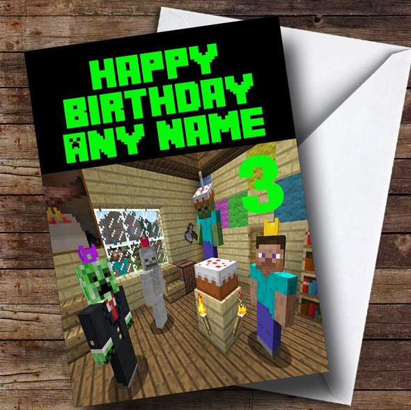 Minecraft Party  Personalised Children's Birthday Card