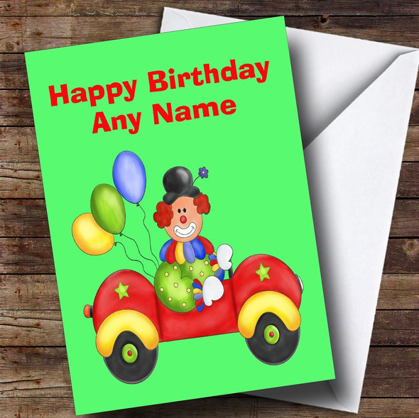 Fun Clown Driving Personalised Children's Birthday Card
