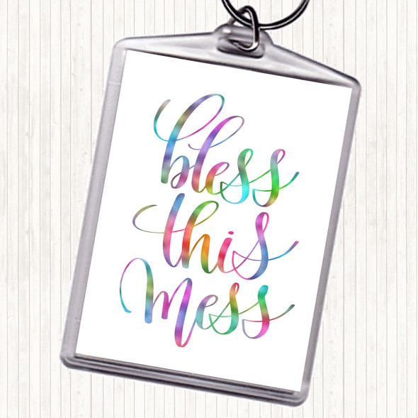 Bless This Mess Rainbow Quote Bag Tag Keychain Keyring
