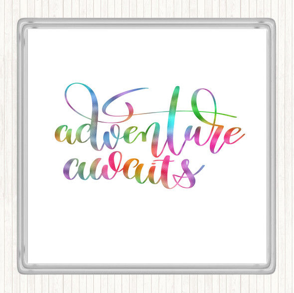 Adventure Awaits Rainbow Quote Drinks Mat Coaster