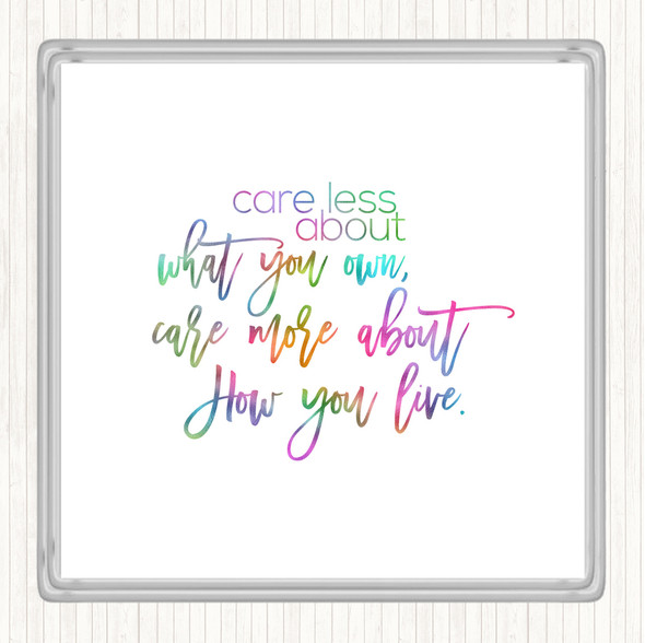 Care Less Rainbow Quote Drinks Mat Coaster