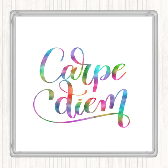 Carpe Diem Swirl Rainbow Quote Drinks Mat Coaster