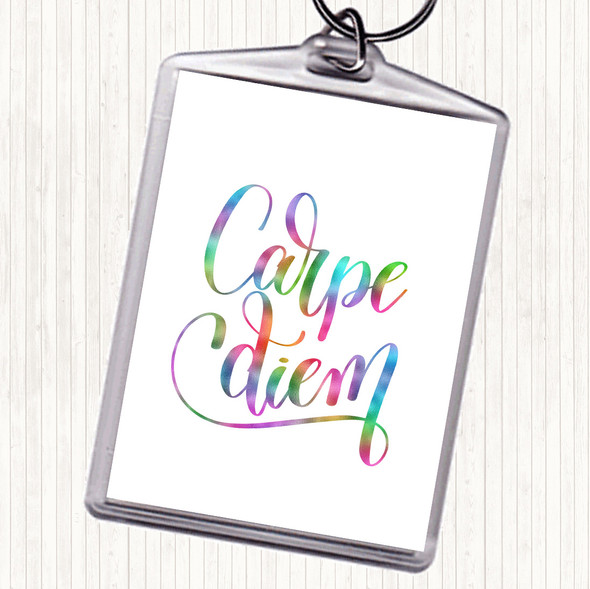 Carpe Diem Swirl Rainbow Quote Bag Tag Keychain Keyring