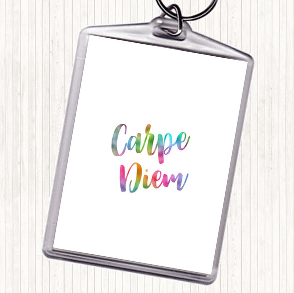Carpe Diem Rainbow Quote Bag Tag Keychain Keyring