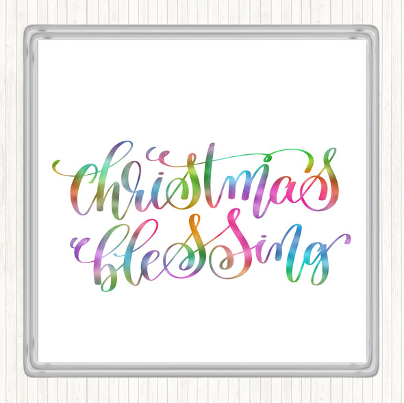 Christmas Blessing Rainbow Quote Drinks Mat Coaster