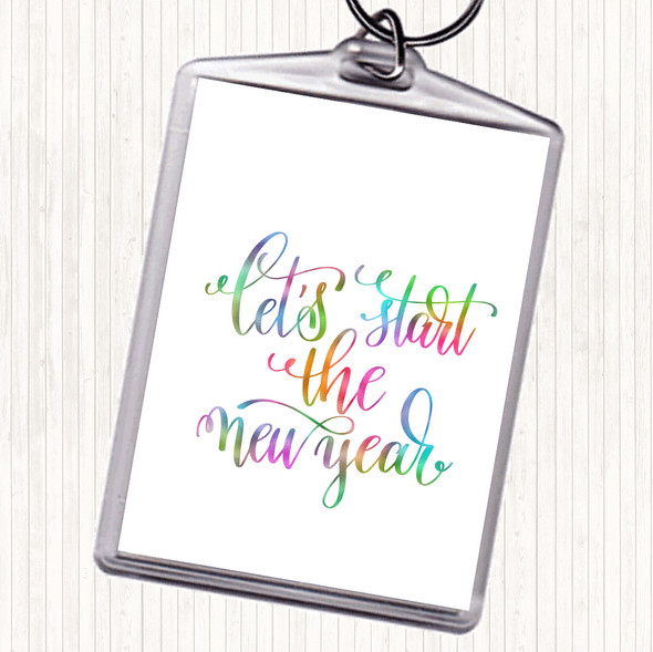 Christmas Lets Start New Year Rainbow Quote Bag Tag Keychain Keyring