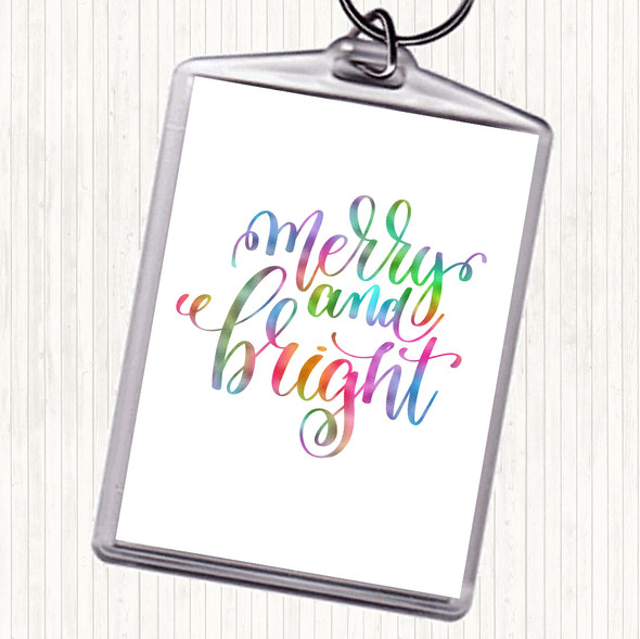 Christmas Merry & Bright Rainbow Quote Bag Tag Keychain Keyring