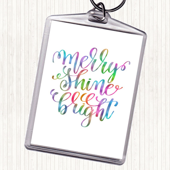 Christmas Merry Shine Bright Rainbow Quote Bag Tag Keychain Keyring