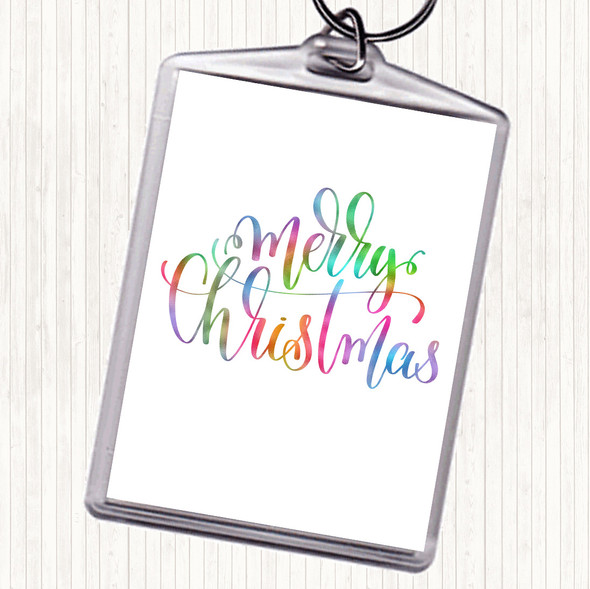 Christmas Merry Xmas Rainbow Quote Bag Tag Keychain Keyring