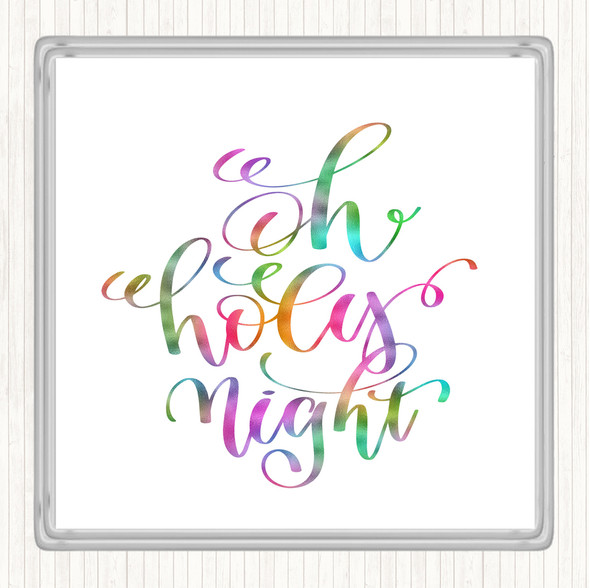 Christmas Oh Holy Night Rainbow Quote Drinks Mat Coaster