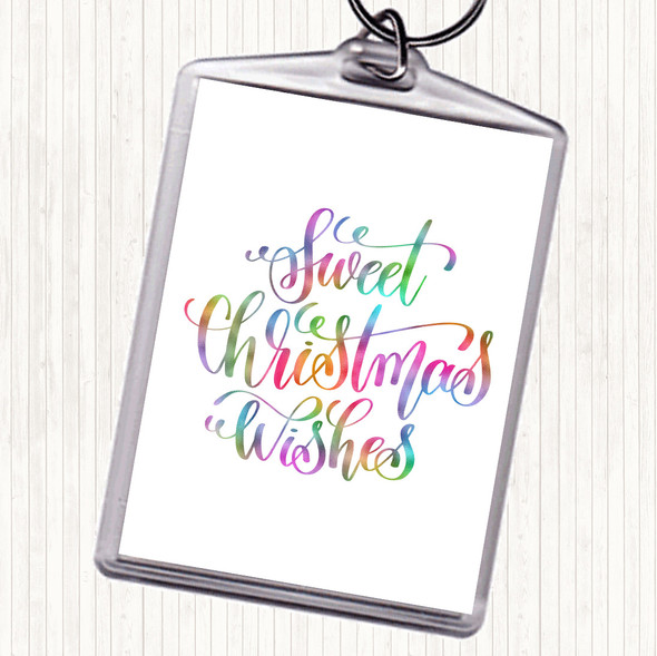 Christmas Sweet Xmas Wishes Rainbow Quote Bag Tag Keychain Keyring