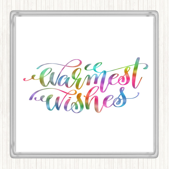 Christmas Warmest Wishes Rainbow Quote Drinks Mat Coaster