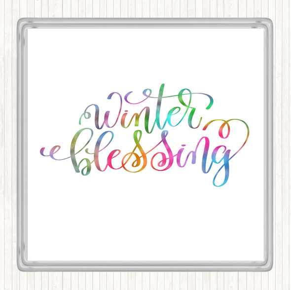 Christmas Winter Blessing Rainbow Quote Drinks Mat Coaster