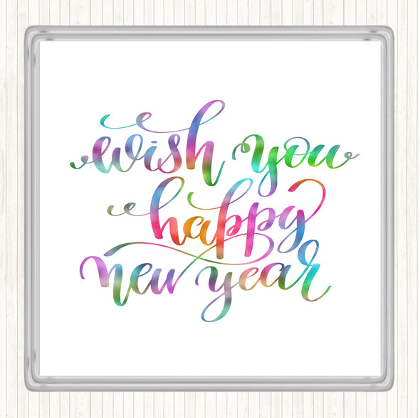 Christmas Wish Happy New Year Rainbow Quote Drinks Mat Coaster