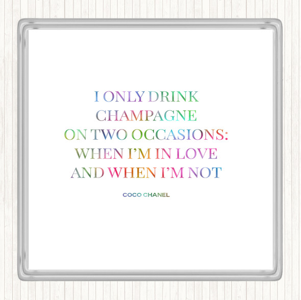 Coco Chanel Champagne Rainbow Quote Drinks Mat Coaster