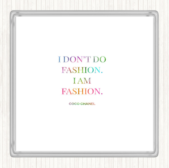 Coco Chanel I Am Fashion Rainbow Quote Drinks Mat Coaster