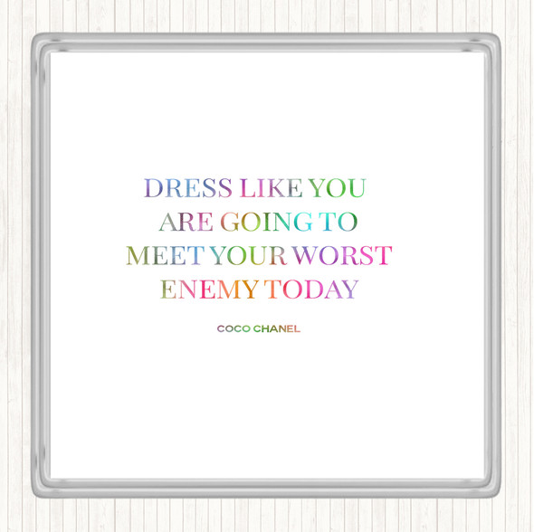 Coco Chanel Worst Enemy Rainbow Quote Drinks Mat Coaster