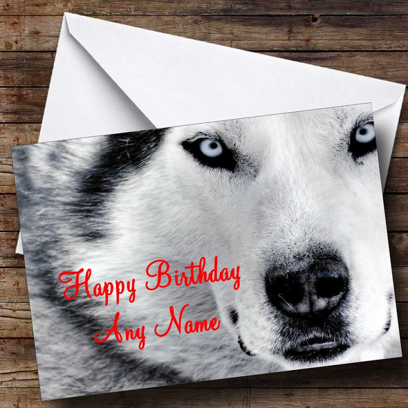 Husky Dog Close Up Personalised Birthday Card