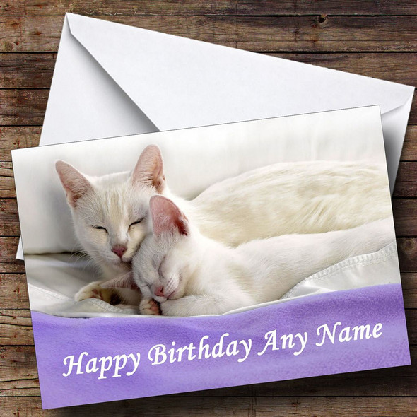 White Cat & Kitten Sleeping Personalised Birthday Card