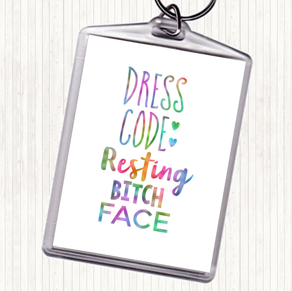 Dress Code Resting Bitch Face Rainbow Quote Bag Tag Keychain Keyring