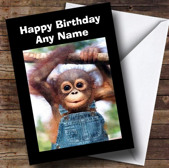 Sweet Baby Monkey Big Eyes Personalised Birthday Card