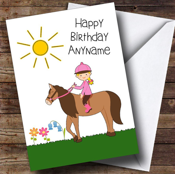 Pony Horse Riding Girl Personalised Birthday Card