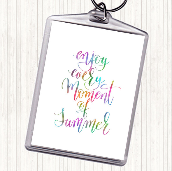 Enjoy Summer Moment Rainbow Quote Bag Tag Keychain Keyring