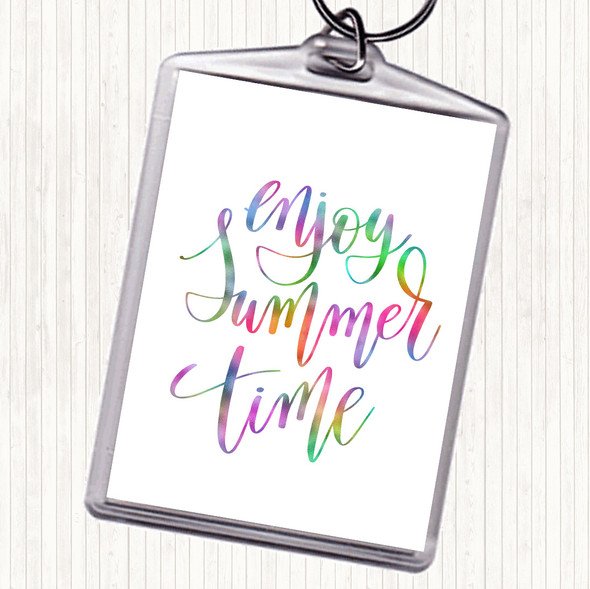 Enjoy Summer Time Rainbow Quote Bag Tag Keychain Keyring