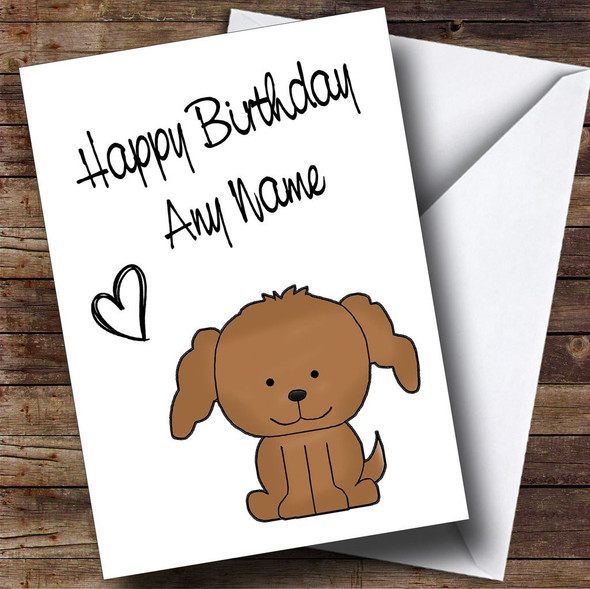 Cute Brown Stick Dog Personalised Birthday Card