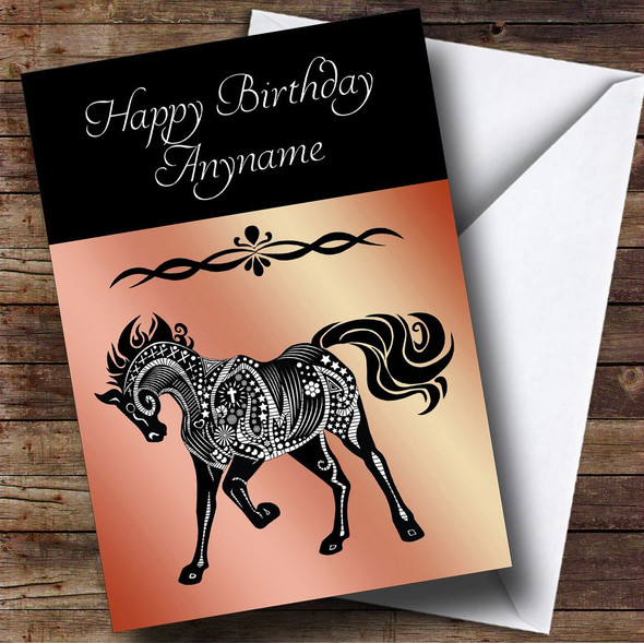 Coral Tribal Horse Personalised Birthday Card