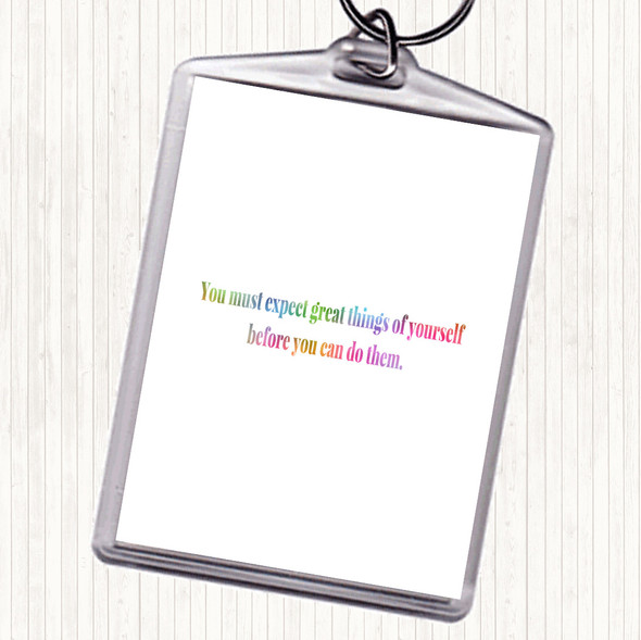 Expect Great Things Rainbow Quote Bag Tag Keychain Keyring