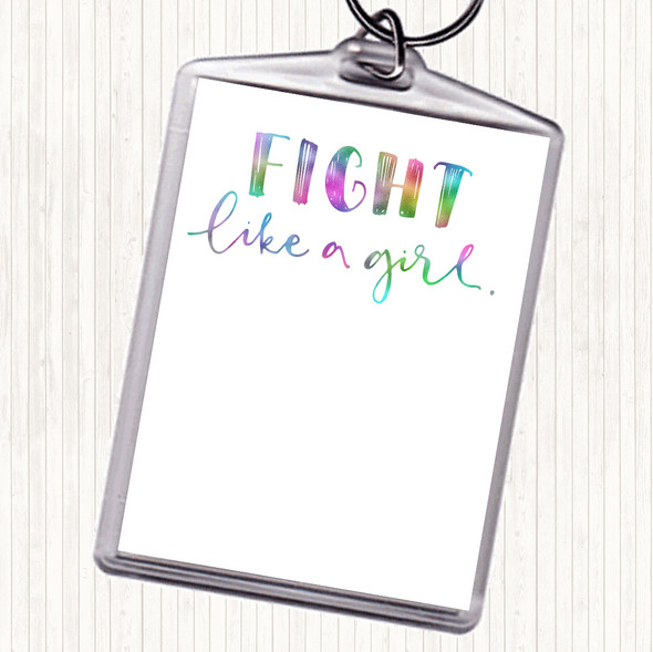 Fight Like A Girl Rainbow Quote Bag Tag Keychain Keyring