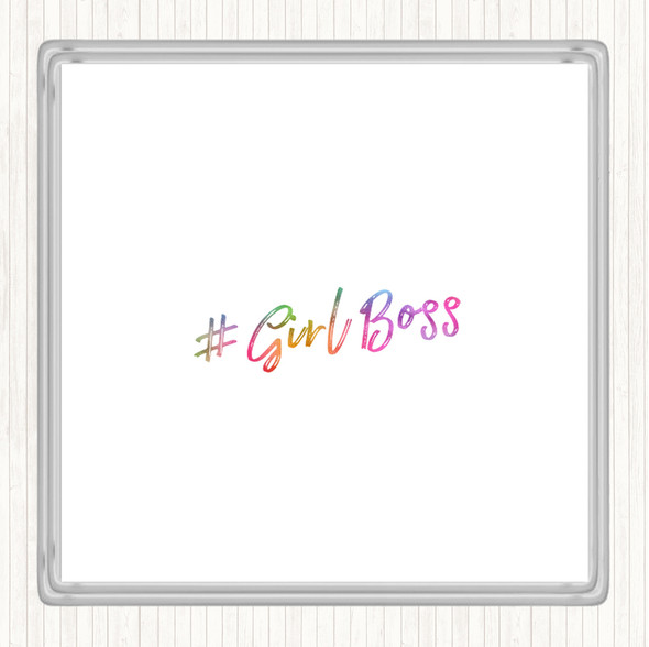 Girl Boss Rainbow Quote Drinks Mat Coaster