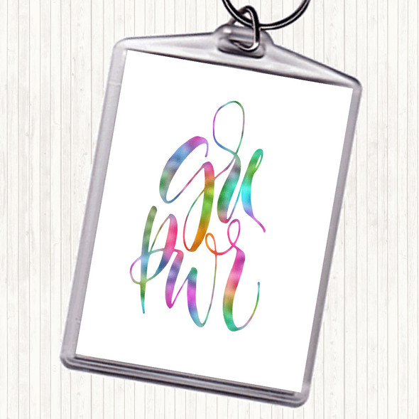 Girl Power Text Rainbow Quote Bag Tag Keychain Keyring