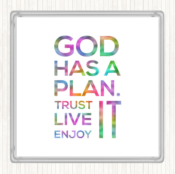 God Has A Plan Rainbow Quote Drinks Mat Coaster