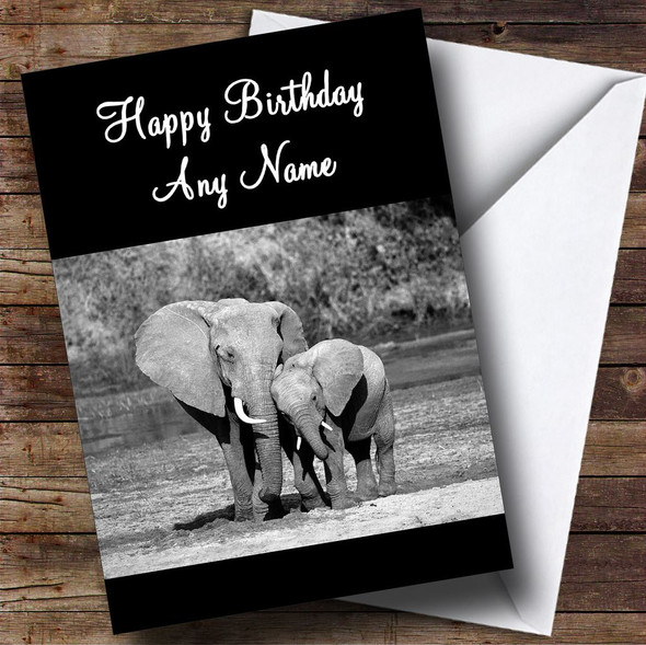 Black & White Elephant Personalised Birthday Card