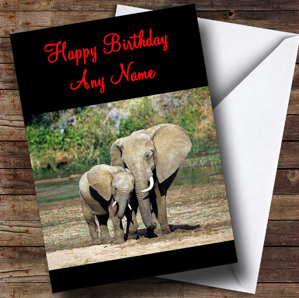 Elephant Mum & Baby Personalised Birthday Card