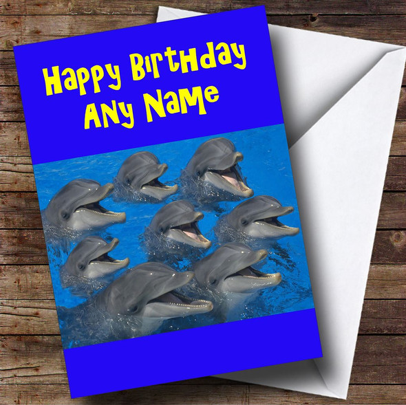 Funny Smiling Dolphins Personalised Birthday Card