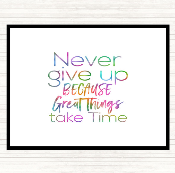 Great Things Take Time Rainbow Quote Mouse Mat Pad