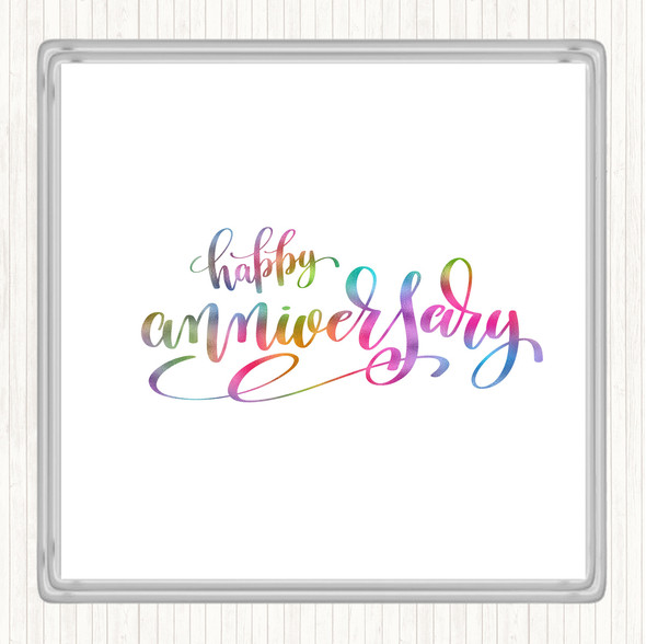 Happy Anniversary Rainbow Quote Drinks Mat Coaster
