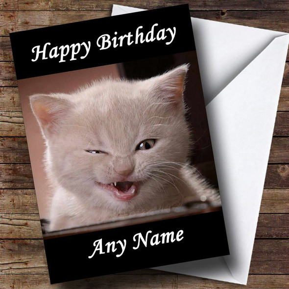 Funny Winking Cat Personalised Birthday Card