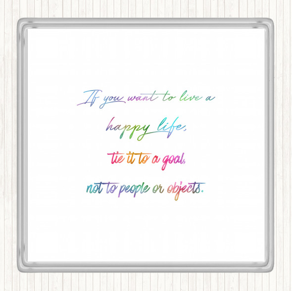 Happy Life Rainbow Quote Drinks Mat Coaster