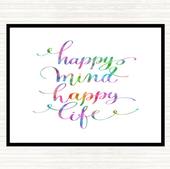 Happy Mind Happy Life Swirl Rainbow Quote Mouse Mat Pad