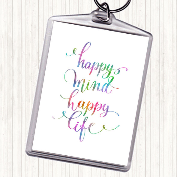 Happy Mind Happy Life Swirl Rainbow Quote Bag Tag Keychain Keyring