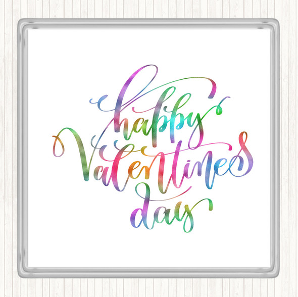 Happy Valentines Rainbow Quote Drinks Mat Coaster