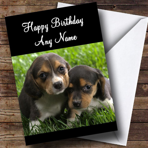 Cute Beagle Dog Puppies Personalised Birthday Card