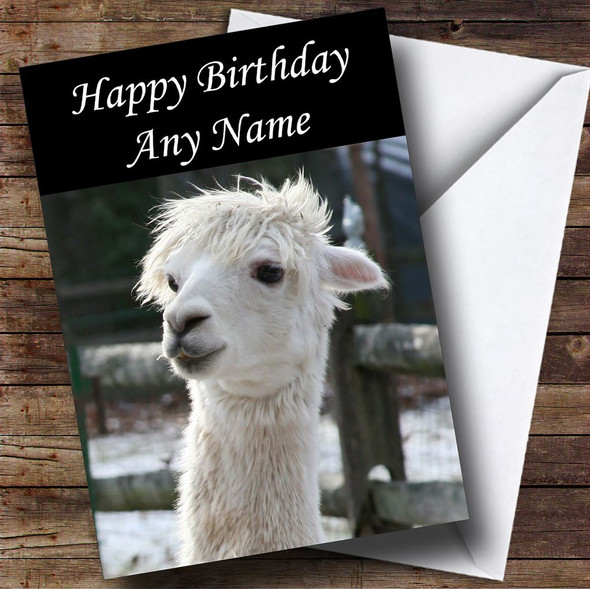 Cute White Alpaca Personalised Birthday Card